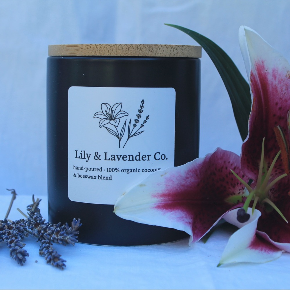 Lily and Lavender scented non toxic, organic candle 15oz